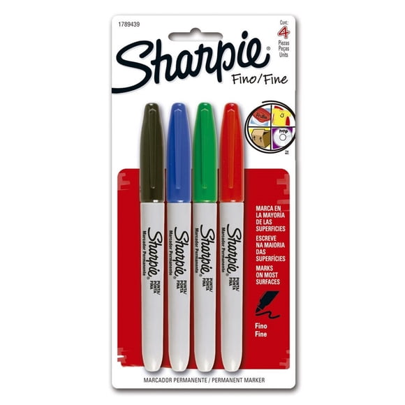 Marcadores Permanentes Punta Fina, 4 colores, 1 Un
