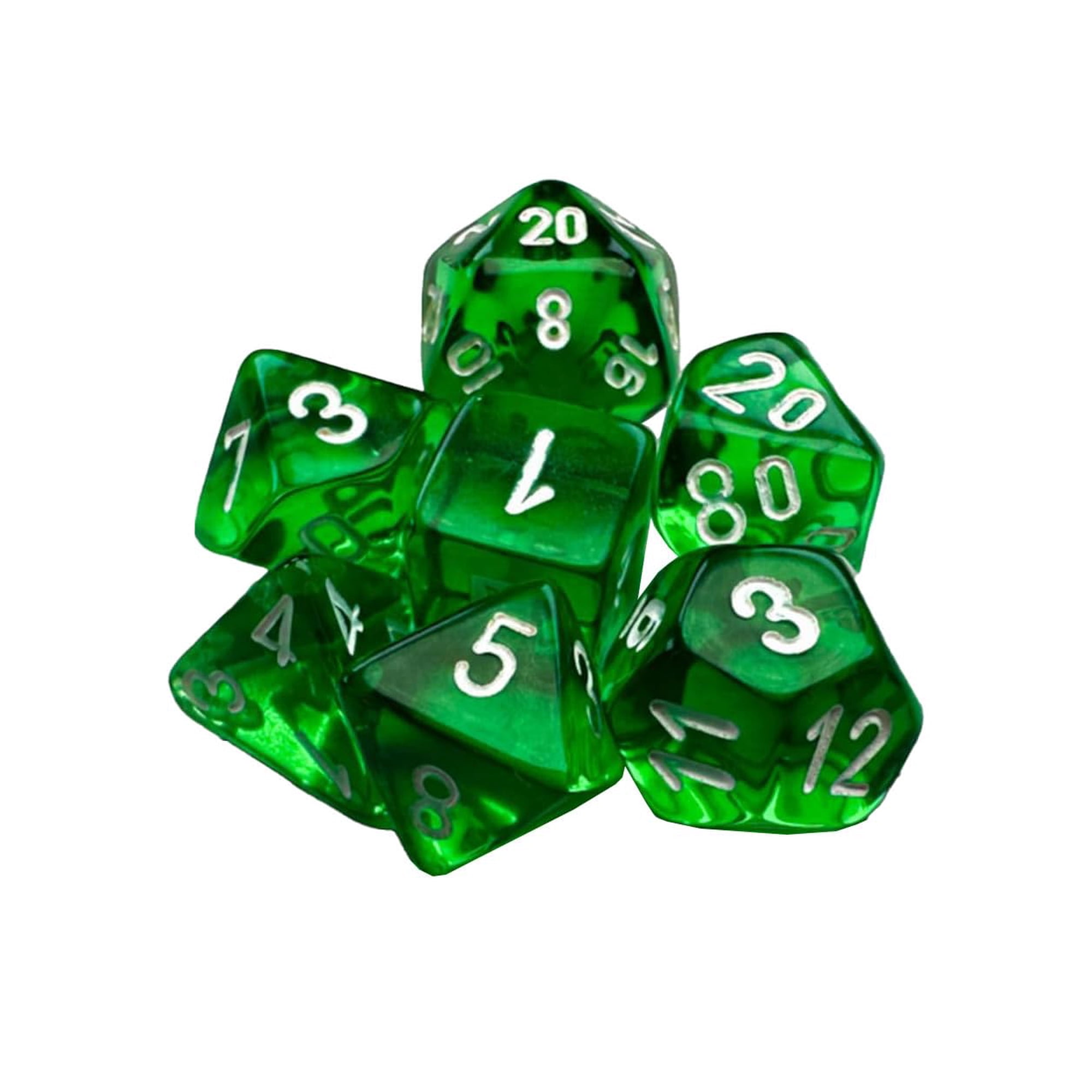 Wondertrail - Dice Chessex, Tamaño Pequeño, Verde Translúcido, Con Números Blancos, 10 Mm