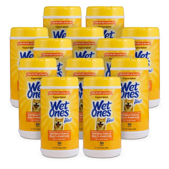 Pet Wipes Wet Ones, toallitas multiusos para perros, aloe vera, 50 unidades