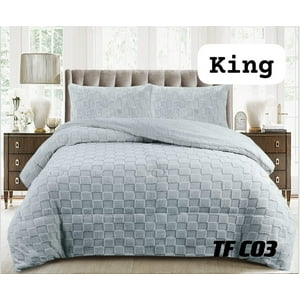 Aladdins Shop - Cobertor De Invierno Texturizado Con Chiporro King Cuadrille Gris Claro