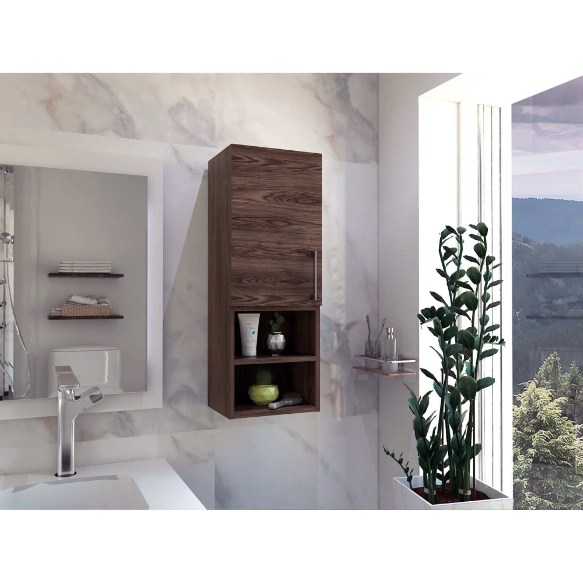 Tuhome - Mueble Auxiliar Baño Muro Barcelona 1 Puerta Coñac