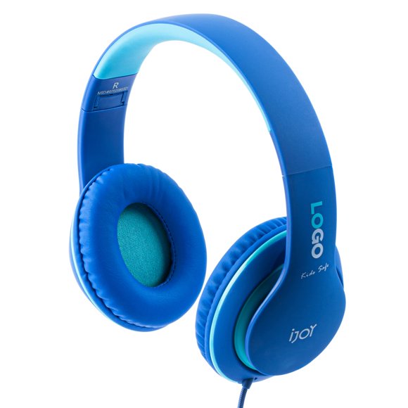 Auriculares iJoy Premium Kid Safe para colocar sobre las orejas con micrófono para niños, color azul