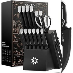 Juego De Cuchillos Asety 15 Piezas Con Bloque Afilador De Cuchillos De Acero Inoxidable