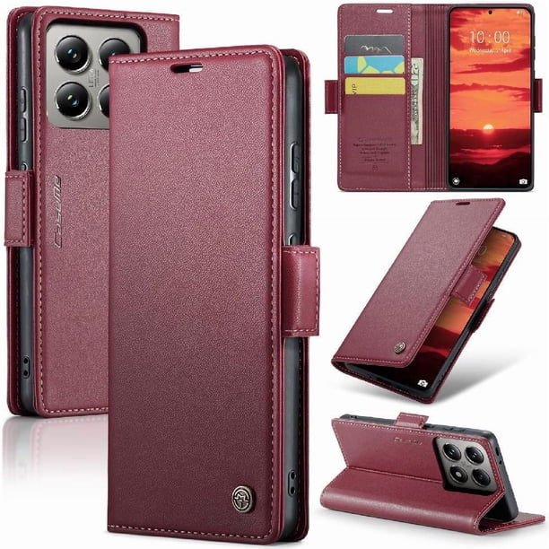 CaseMe tipo cartera Xiaomi 14T Pro con cierre magnético, RFID, tarjetero, soporte, carga inalámbrica