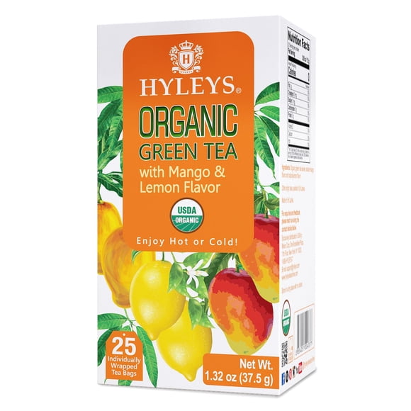 Tea HYLEYS Té verde orgánico, mango y limón, 25 bolsitas