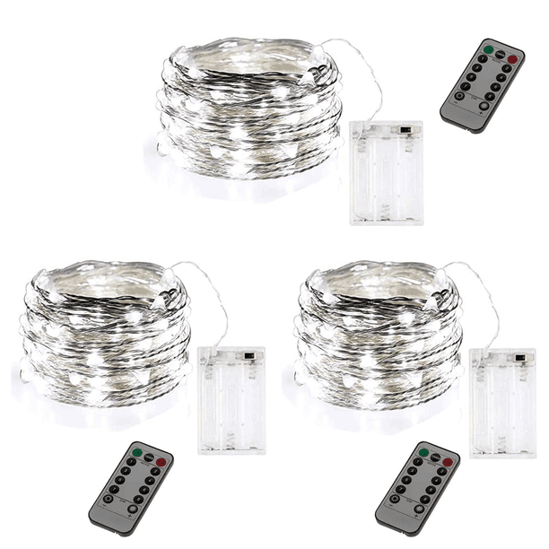 Guirnaldas de luces LED a pilas con control remoto (paquete de 3), 3 metros y 30 LED, para jardín