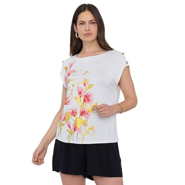 Polera Mujer Botones Beige Focal Corona