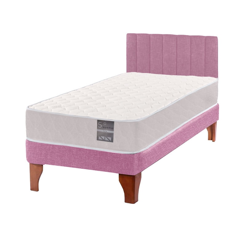 5º Sueño - Cama Europea 1,5 Plaza Luna + Respaldo Tubular + Patas Plastico Color Caoba