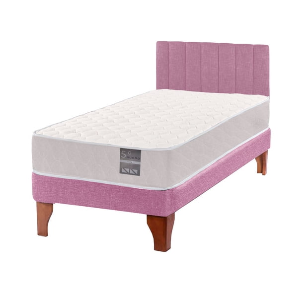 Cama Europea 1,5 Plaza Luna + Respaldo Tubular + Patas Plastico Color Caoba