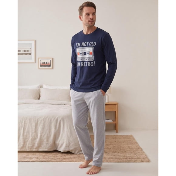 Pijama Hombre Algodón Estampado Retro Music azul L