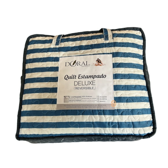 Quilt Estampado Blanco Con Azul Deluxe King - Shopyclick