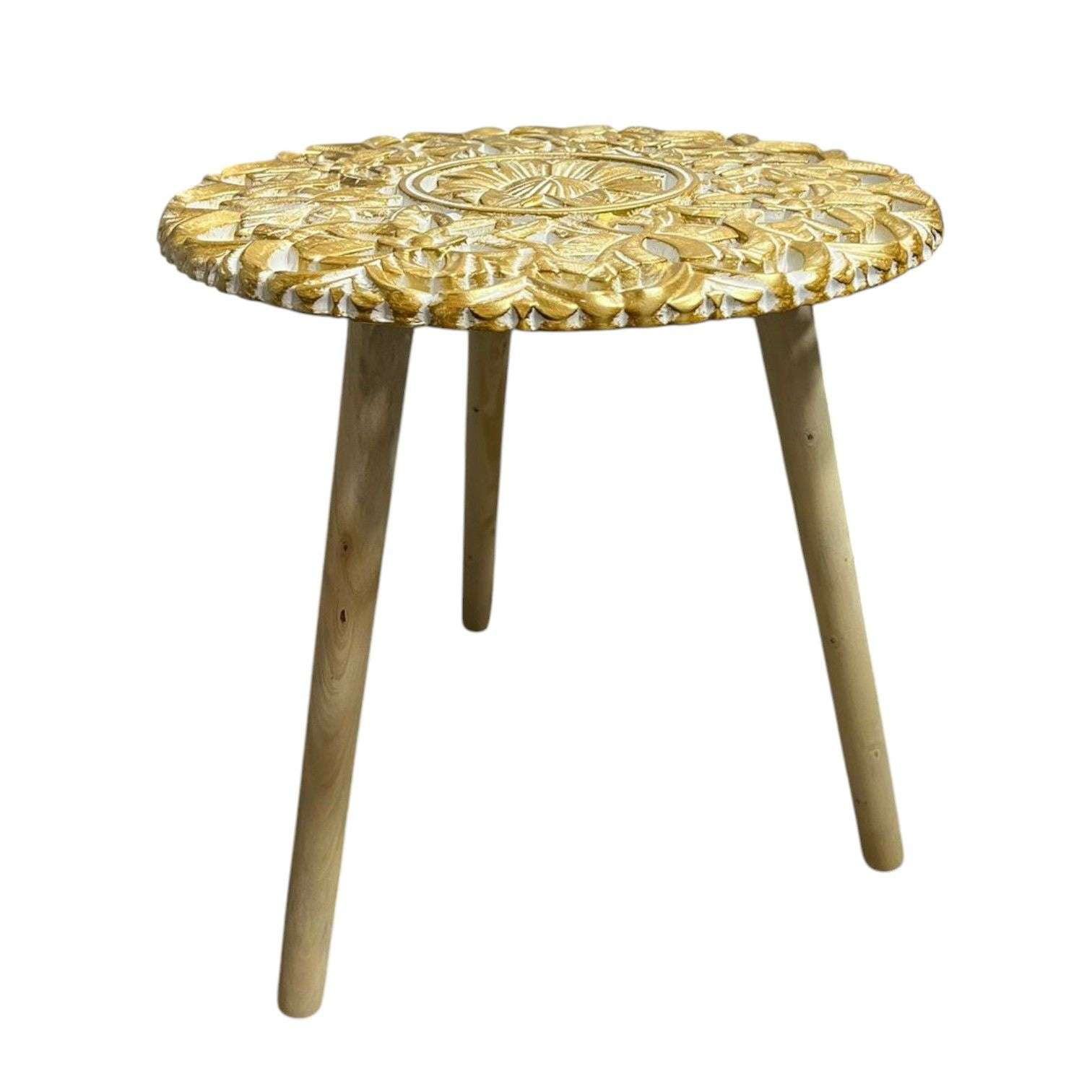 Oem - Mesa Lateral Dorada Mesa De Centro Tallada Mandala 40cm