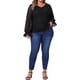 thumbnail image 2 of Agnes Orinda Blusa Casual Elegante para Mujer de Talla Grande con Encaje Floral de Doble Capa, Cuello en V, Manga Larga Transparente, Talla 4X, Negro, 2 of 6