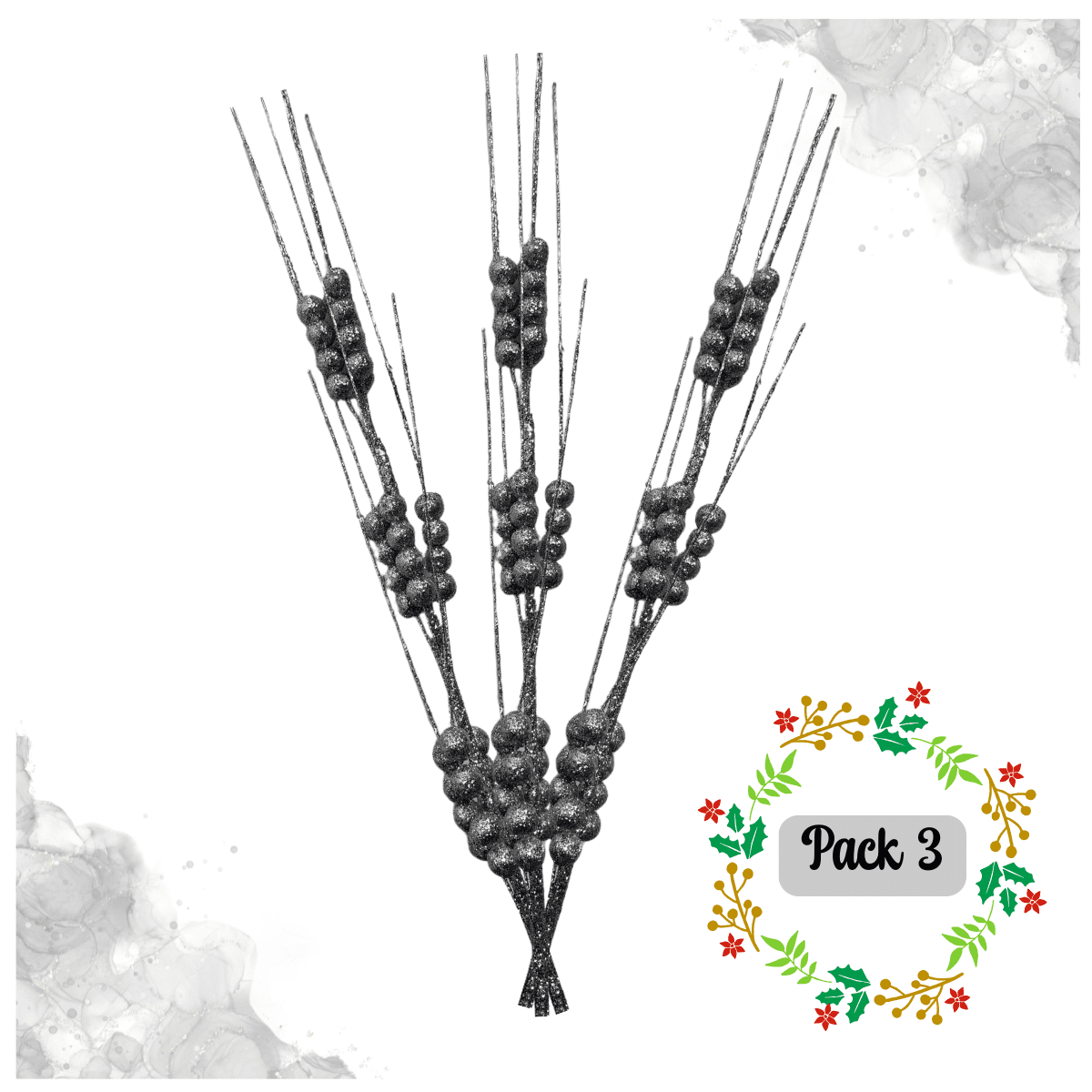 Genérico - Pack 3 Ramas De Navidad Bayas Con Tallo De Acebo Navideño 65 Cm