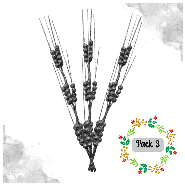 Pack 3 Ramas De Navidad Bayas Con Tallo De Acebo Navideño 65 cm