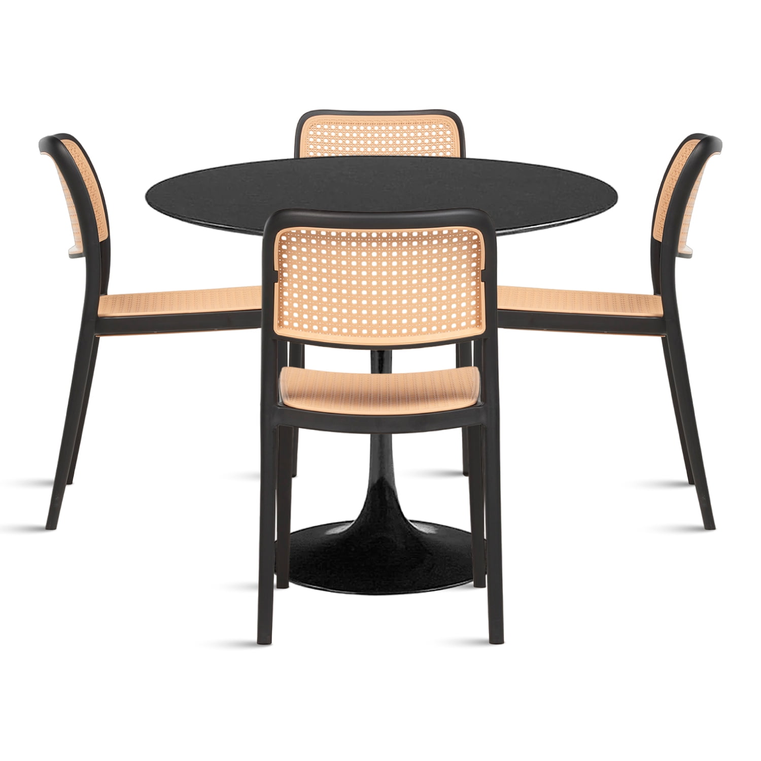 Klik Muebles - Comedor Mesa Tulip Negra + 4 Sillas De Terraza O Comedor Enrejada - Negra