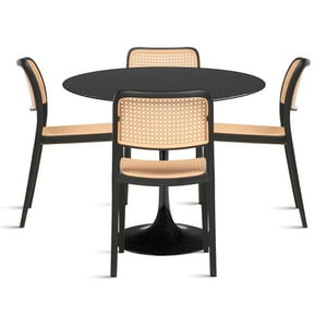 Klik Muebles - Comedor Mesa Tulip Negra + 4 Sillas De Terraza O Comedor Enrejada - Negra