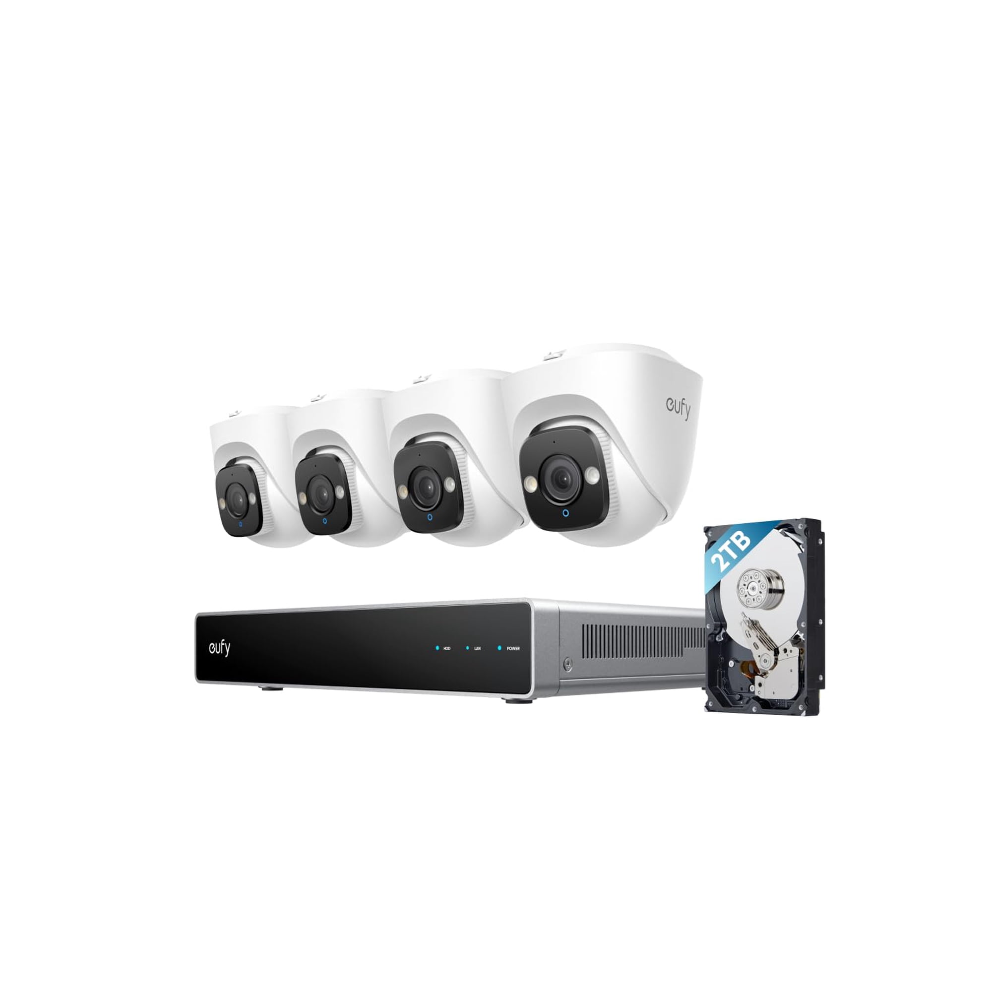 Eufy Security - Sistema De Seguridad Eufy Poe Nvr E41 Con 4 Cámaras De Torreta 4k Y Disco Duro De 2 Tb