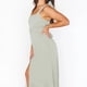thumbnail image 4 of Vestido de dama de honor elegante de verano para mujer, con escote cuadrado, volantes, sin mangas, informal, largo, con abertura, verde, 4 of 7