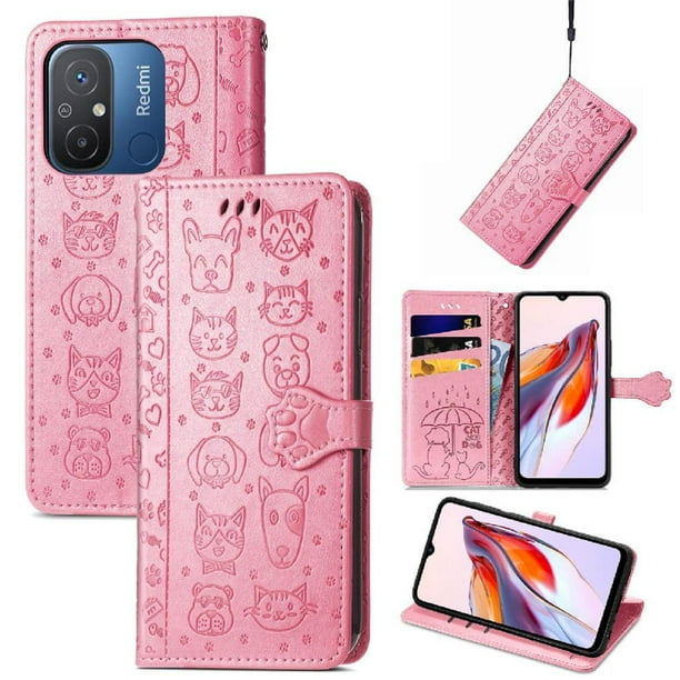 Funda Cartera FOXDOCK para XIAOMI Redmi 12C , Flip PU con Relieve de Gatos y Perros, Tarjetero y Soporte