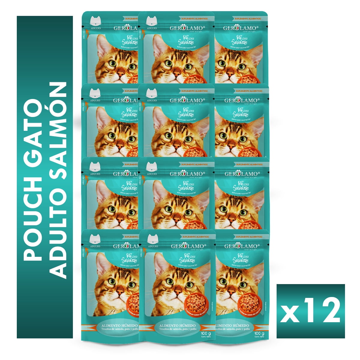 Alimento Húmedo Gato Adulto Gerolamo Pouch Salmón 100g X12