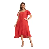 Likeshop - Vestido Largo Salida De Playa, Tipo Blusón Manga Corta 0049