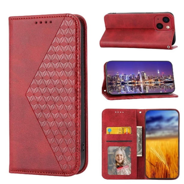 Funda Flip FOXDOCK para iPhone 14 Pro , Estilo Billetera con Diseño Rombo, Correa de Mano y Soporte, Uso Diario