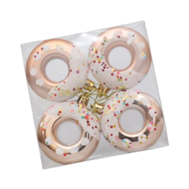 4 piezas de adornos colgantes con forma de donut navideño, decoración navideña decorativa de 7 cm de diámetro para decoración de fiestas navideñas, Champán