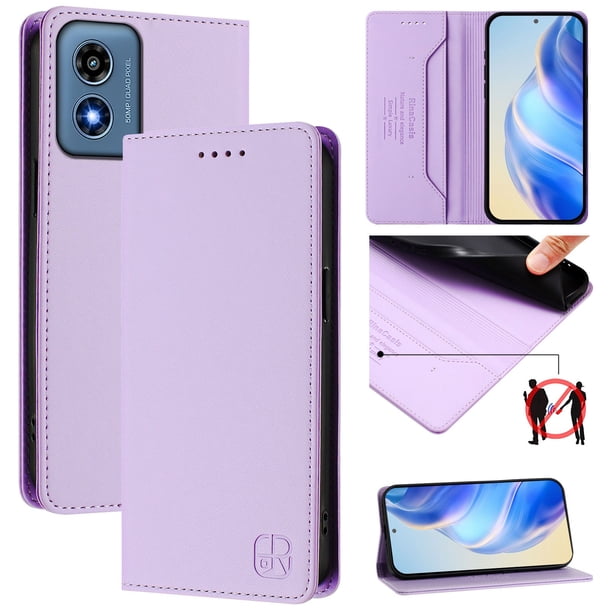 Funda Billetera con Soporte para Motorola Moto G Play 2024 4G Bloqueo RFID Plegable Morado claro