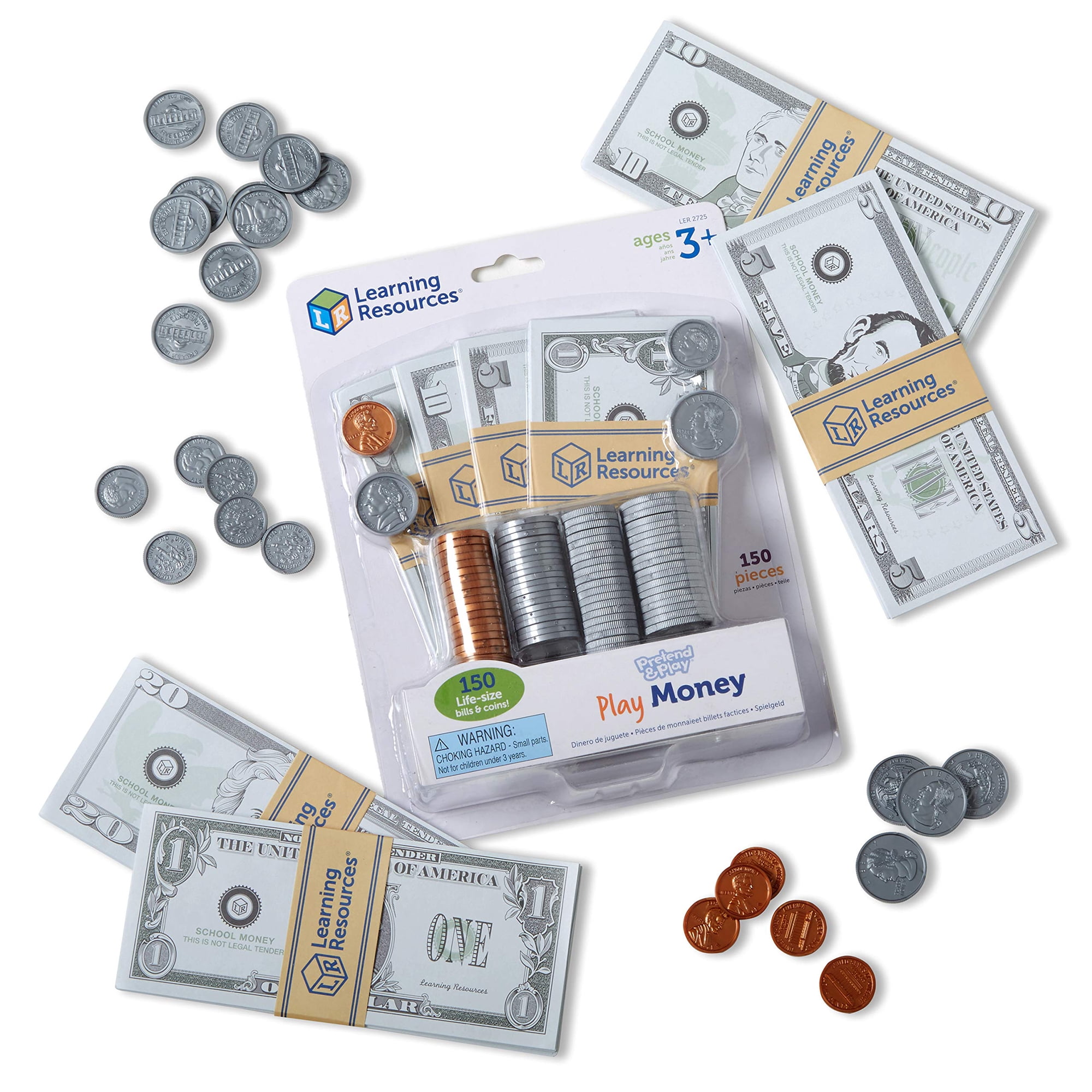 Learning Resources - Recursos De Aprendizaje De Pretend Play Money, 150 Piezas Para Niños Mayores De 3 Años