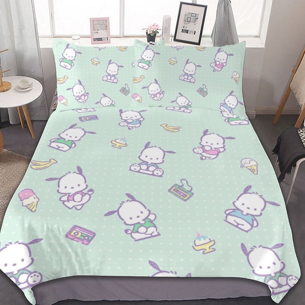 c12 Pochacco Duvet Cover Set 3-Piece Bedding Set Soft Warm And Comfortable Soft Bed Set with 1 Duvet Cover And 2 Pillowcases for Bedroom All Season 86"x70" j12