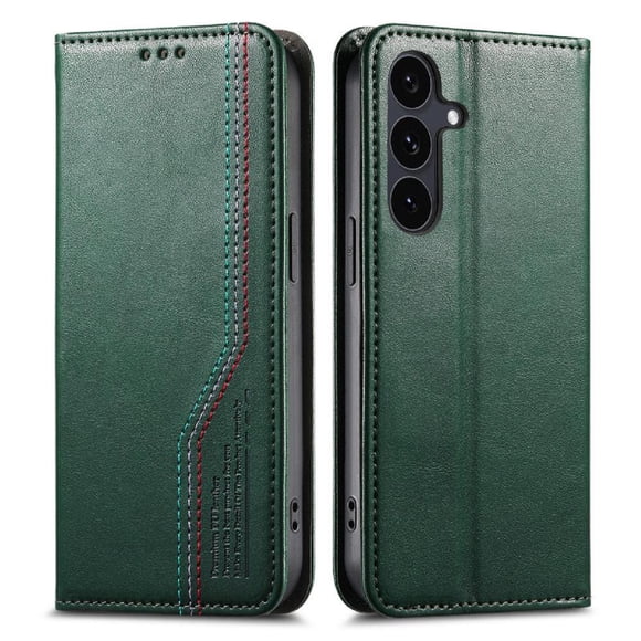 Funda tipo cartera para Samsung Galaxy S25 Fe de piel con cierre magnético, ranuras para tarjetas y correa para la muñeca Verde