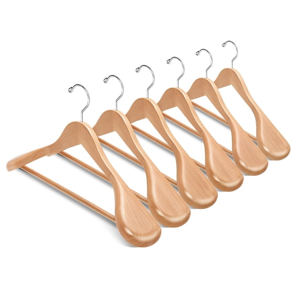 Perchas de madera para trajes, 6 unidades, color ámbar, con hombros anchos