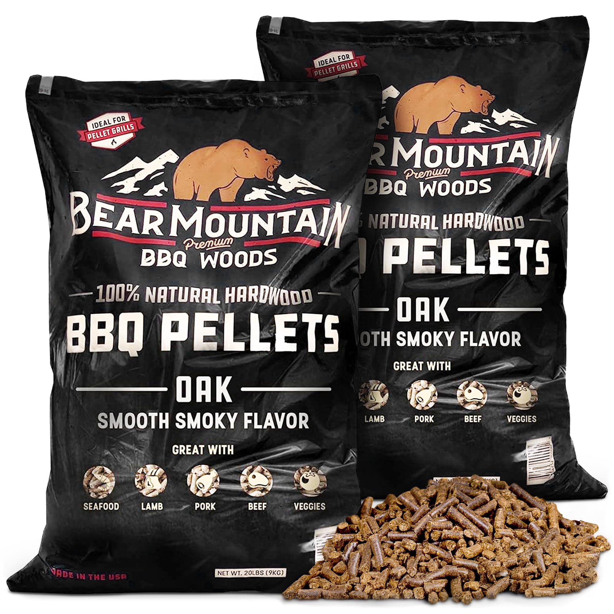 Pellets De Madera Bear Mountain Paquete De 2 9.07 Kg Roble Para Parrilla Bbq