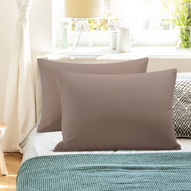 PiccoCasa 2 Paquete de Fundas de Almohada de Algodón Egipcio con Cierre de Cremallera Color Café Estándar