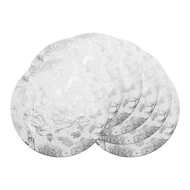 Juego de 6 manteles individuales de plástico para decoración de mesa de comedor de cocina, manteles individuales lavables, mantel floral plateado de 15 pulgadas