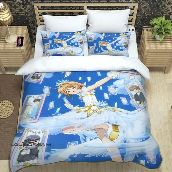 v580 Bed Sheets Anime Card Captor Sakura Bedding Set,Duvet Cover Comforter Bed Set Quilt Cover Pillowcase,King Queen Twin Size Boys Girls Adults 3-Piece Bedding Set (1 Duvet Cover + 2 Pillow Shams) Be