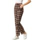 thumbnail image 4 of INSPIRE CHIC Pantalones Largos Rectos de Mujer con Cintura Elástica a Cuadros, Botón y Cremallera XL Rojo Marrón, 4 of 8