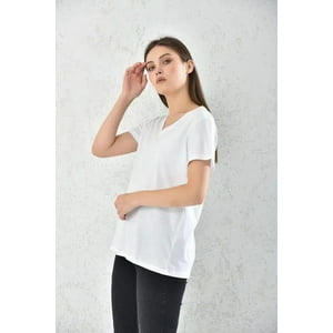 Home Fashion - Polera Mujer Blanco Manga Corta Cuello V Talla L