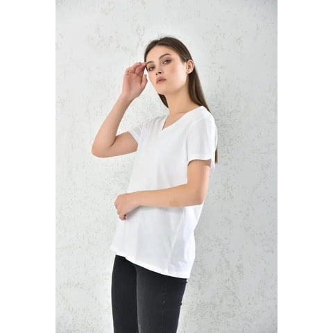 Home Fashion - Polera Mujer Blanco Manga Corta Cuello V Talla S