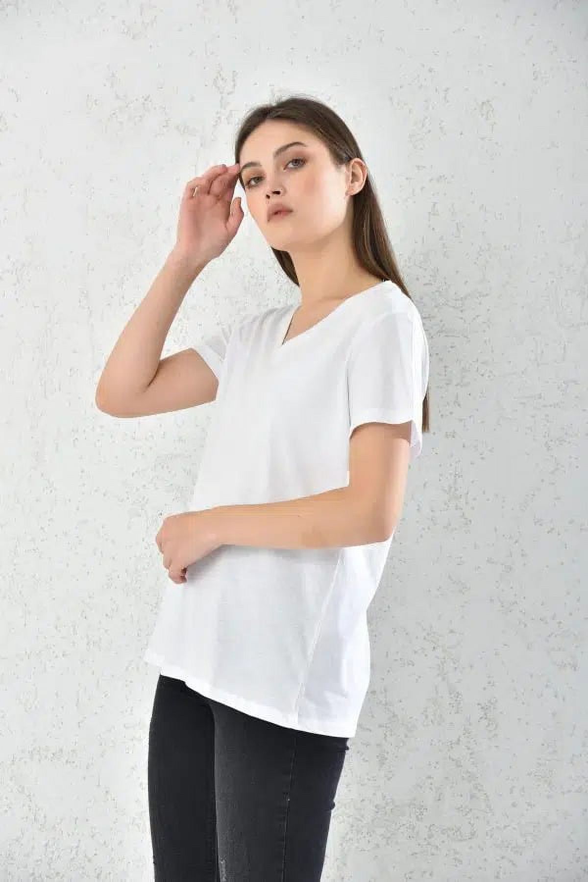 Home Fashion - Polera Mujer Blanco Manga Corta Cuello V Talla M