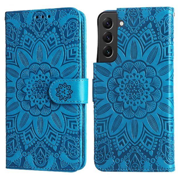 Funda tipo cartera FOXDOCK para Samsung Galaxy S22 , diseño girasol en relieve, cuero PU, cierre magnético, soporte y tarjetero