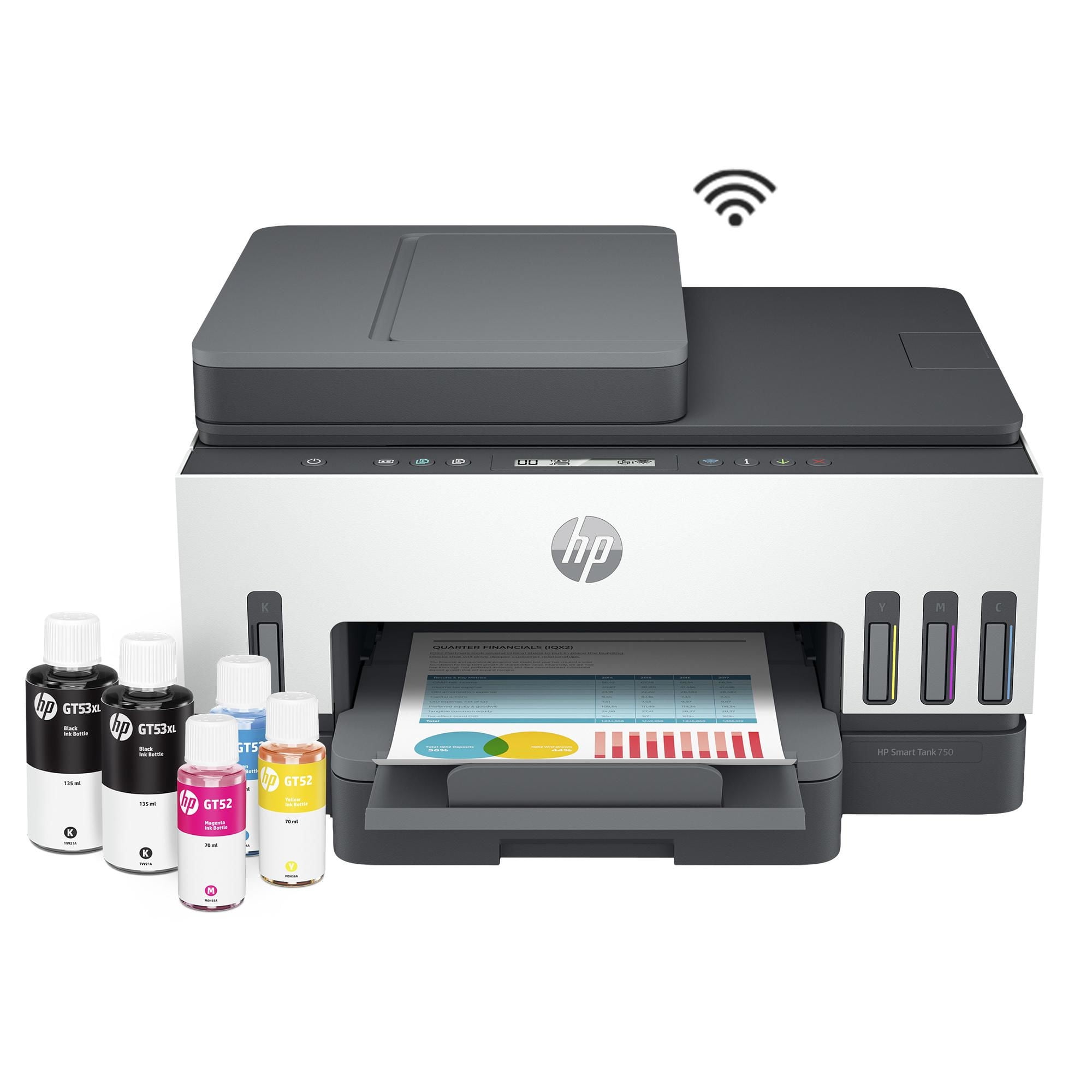Hp - Impresora Multifuncional Inyección De Tinta Smart Tank 750 Wifi Blanco + Set De Botellas