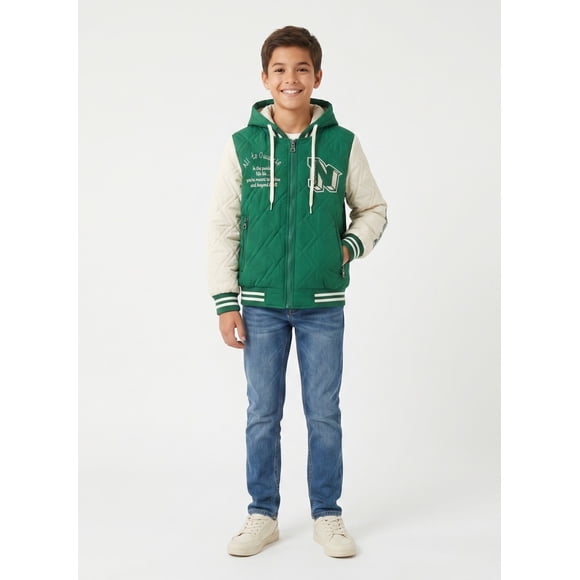 Chaqueta Varsity Bomber Acolchada Capucha Urbana Desmontable