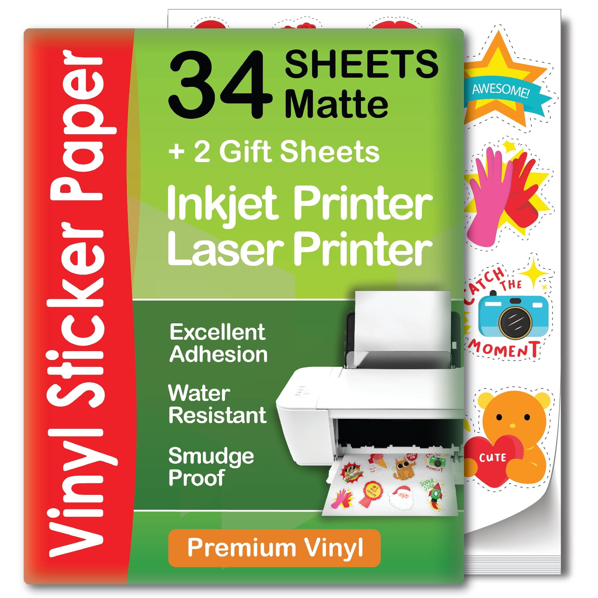 Papel Adhesivo De Vinilo Imprimible Agodeo Blanco Mate, 34 Hojas