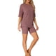 thumbnail image 4 of INSPIRE CHIC Conjunto de chándal de punto acanalado suave para mujer, camiseta de manga corta, pantalones cortos, ropa de estar, ropa de dormir XS Rojo oscuro, 4 of 6