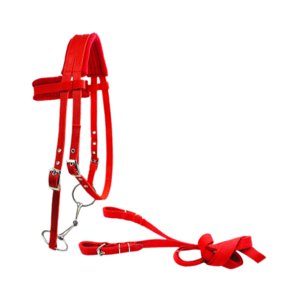 Ioensy - Brida De Caballo Con Riendas, Arnés De Cuerda De Plomo, Cabestro Con Cojín Suave, Cabestro Rojo S