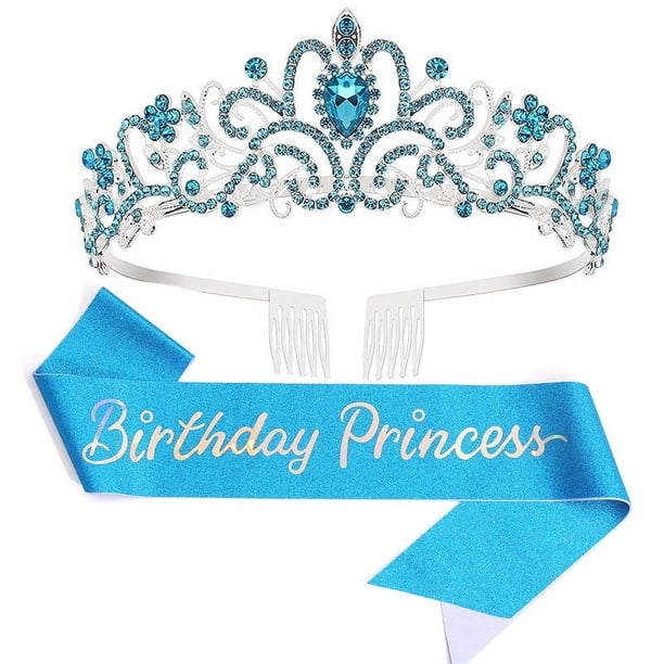 Kit de tiara de cristal y banda para cumpleaños, coronas para mujer, banda para decoración de cumpleaños, diadema con diamantes de imitación