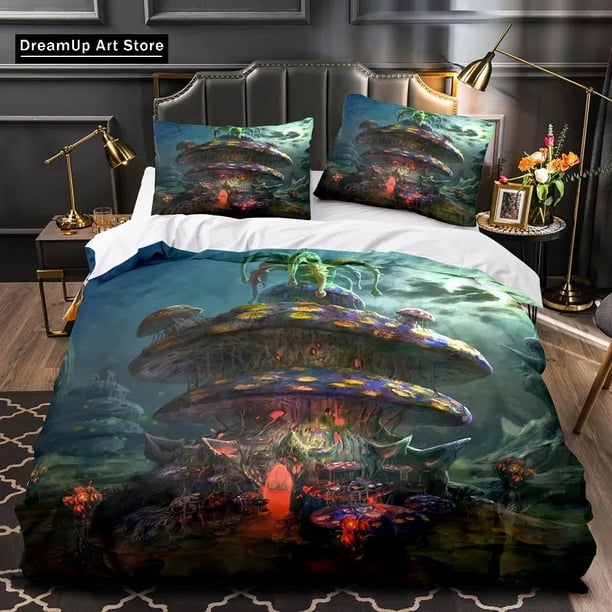 x1665 Bed SheetsMushroom Fairy Forest Magic Lilliputian Fungus Plant Bedding Set Boys Girls Twin Full Size Duvet Cover Pillowcase Bed Adul 3-Piece Bedding Set (1 Duvet Cover + 2 Pillow Shams) nj1665