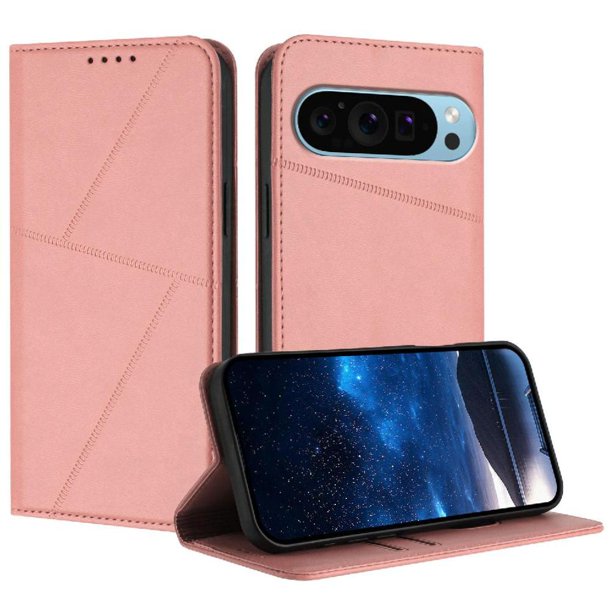 Funda Cartera Magnética para Google Pixel 9 Protección Antichoque con Ranuras Rosa